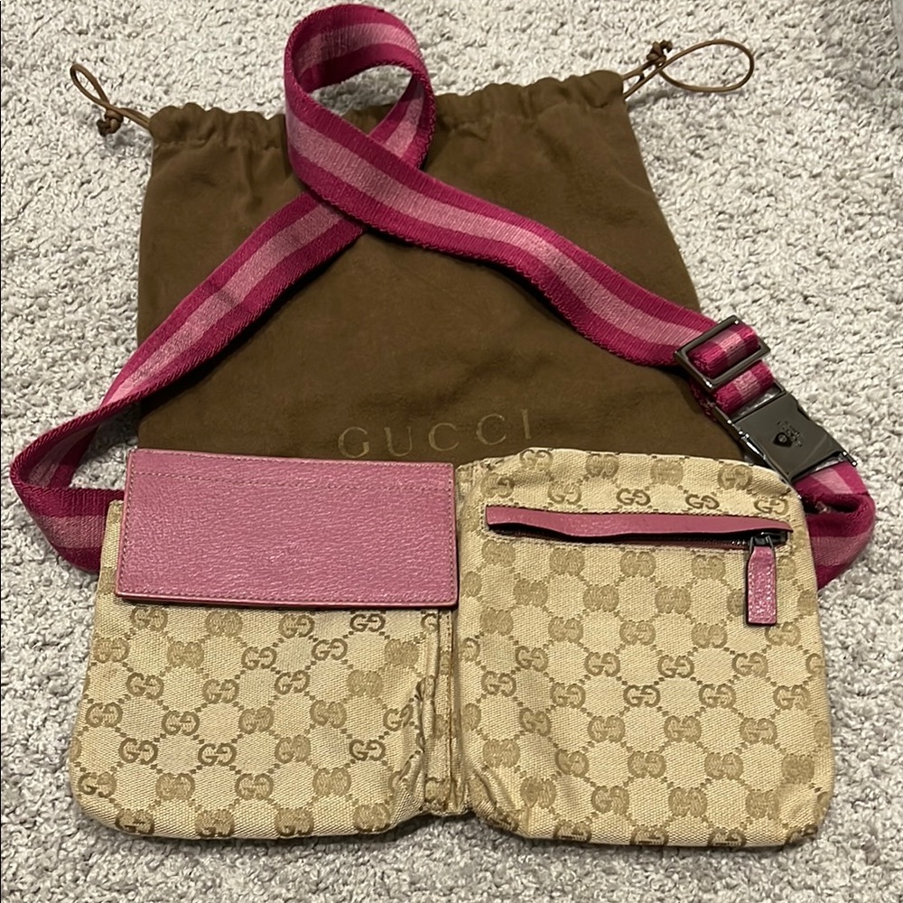 Gucci Beige and Pink GG Pattern Crossbody